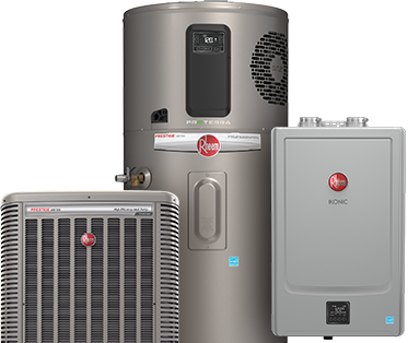 Rheem water heater, hybrid water heater, and air conditioner